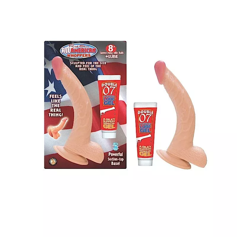 All American Whoppers 8-Inch Curved Dong with Balls & Lubricant