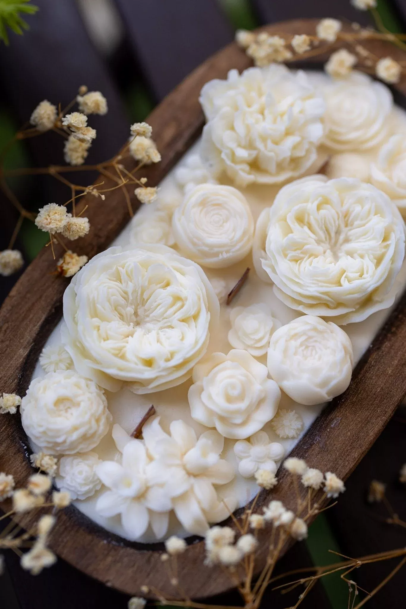 Beautiful Flower Dough Bowl Candle – Flower Scented Handcrafted Dough Bowl – Large Farmhouse Candle