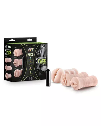 Blush M For Men Self Lubricating Vibrating Sleeve Kit Masturbator Stroker – Vanilla Pack Of 3