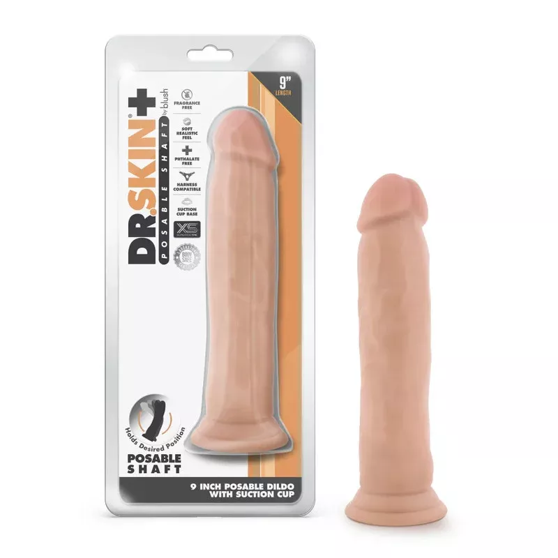 Dr. Skin Plus 9″ Posable Thick Dildo w/Suction Cup Vanilla