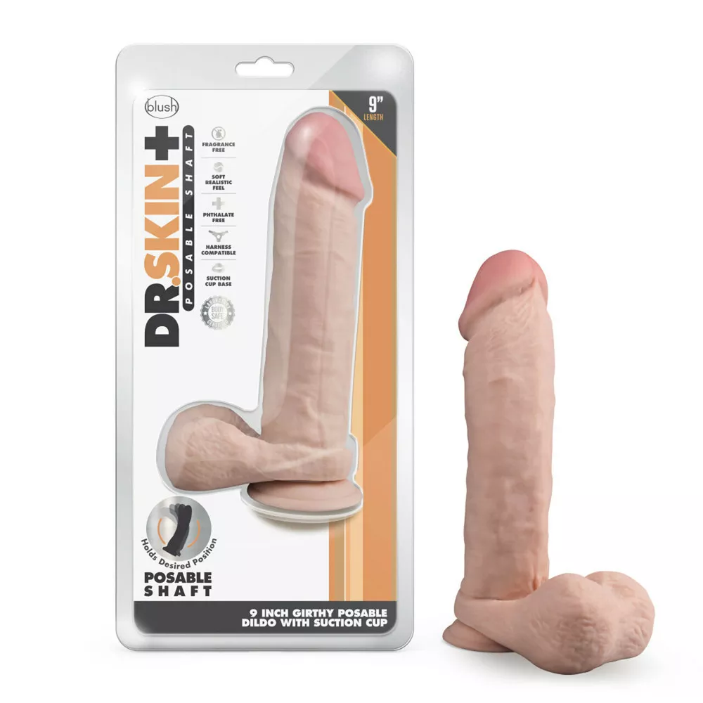 Dr. Skin Plus 9″ Thick Posable Dildo With Balls Vanilla