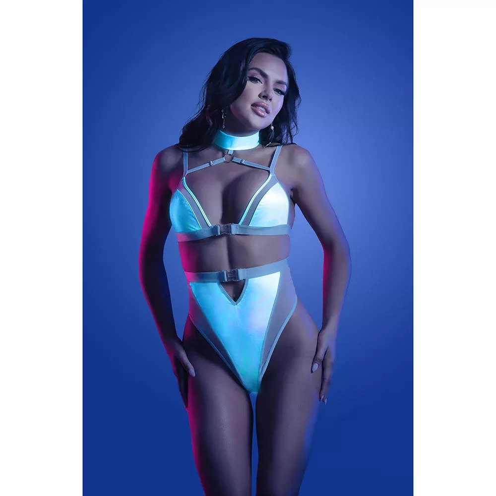 Fantasy Lingerie Glow Prismatic Iridescent Glow-in-the-Dark Cut-Out Harness Bodysuit