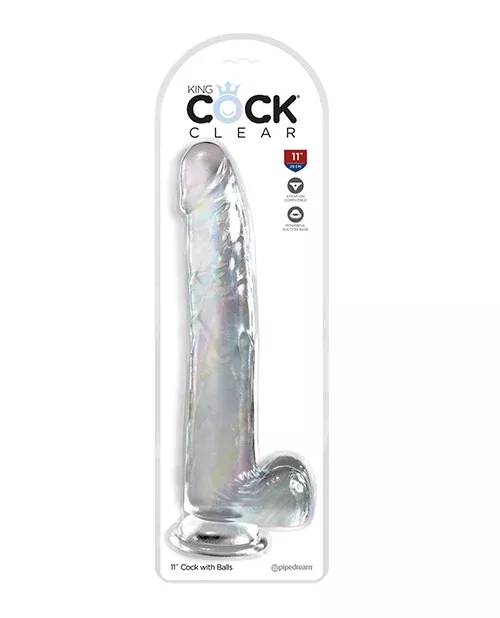 King Cock Clear 11in Dildo w/Balls, Pipedream