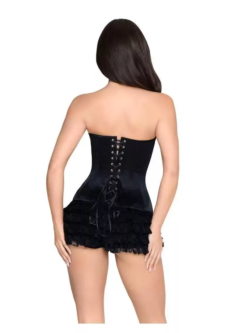 Leg Avenue Steel Boned Satin Corset with Full Busk Closer and Lace-Up Back - Medium - Black