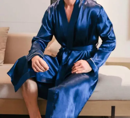 Men’s Ice Silk Bathrobe, Summer Long-Sleeved Thin