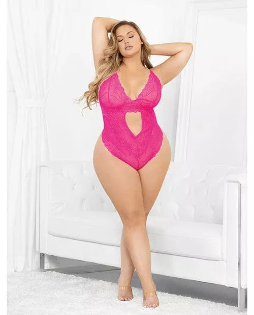 Neons Keyhole Front Teddy with Tanga Back Neon Pink