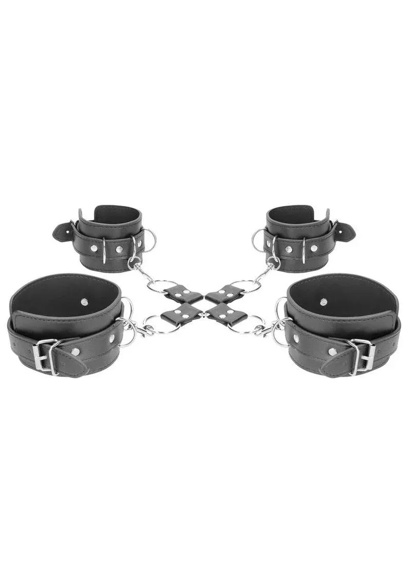 Ouch! Bonded Leather Hogtie with Hand and Ankle Cuffs