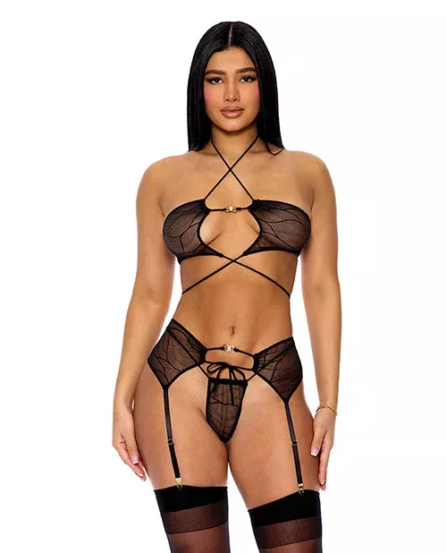 Pull My Strings Mesh Halterneck Bra w/Garter & Panty – Black XL