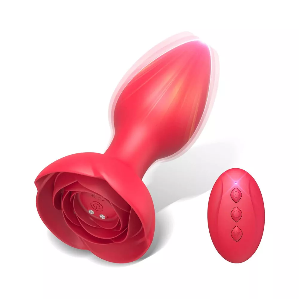 Vibrating Rose Butt Plug with Remote Control